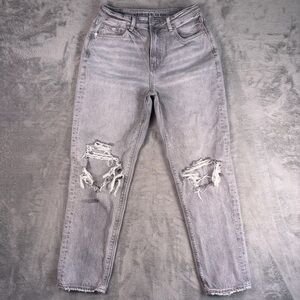 American Eagle Mom Jeans Womens 6 Gray Distressed Stretch Denim Skater High Rise